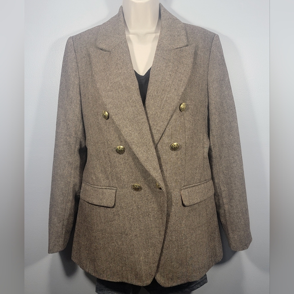 Banana Republic Size 10 Brown Blazer Herringbone Wool Blend